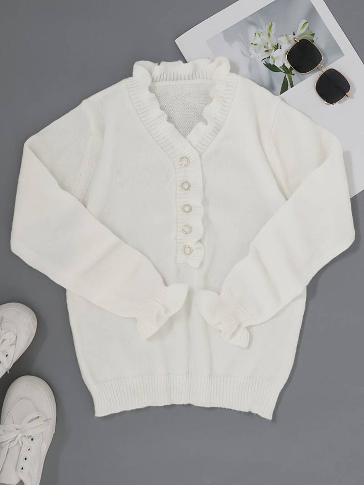 Mara | Plain Jumper With V-Neck and Buttons